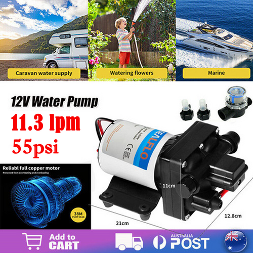 12V Caravan Water Pump High Pressure Self-priming rv Camping Boat 55PSI 11.3L/M.