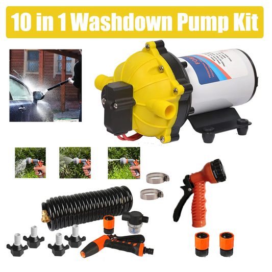 6.6GPM Washdown Pump Kit 12V Wash Pump w/ Hose Nozzle For Caravan RV Marine Boat.