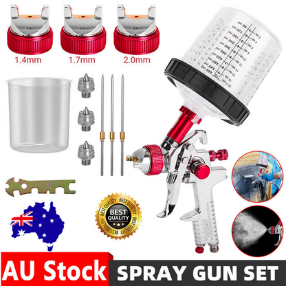 Air HVLP Spray Gun Paint Gun 600CC Gravity Feed Cup 1.4mm 1.7mm 2mm Tip AU Stock.