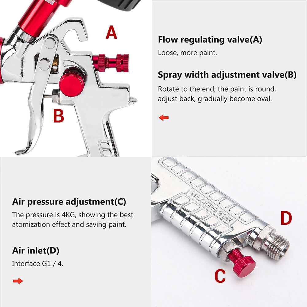 Air HVLP Spray Gun Paint Gun 600CC Gravity Feed Cup 1.4mm 1.7mm 2mm Tip AU Stock.