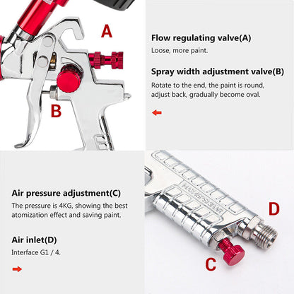 Air HVLP Spray Gun Paint Gun 600CC Gravity Feed Cup 1.4mm 1.7mm 2mm Tip AU Stock.