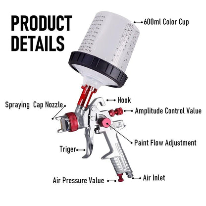 Air HVLP Spray Gun Paint Gun 600CC Gravity Feed Cup 1.4mm 1.7mm 2mm Tip AU Stock.