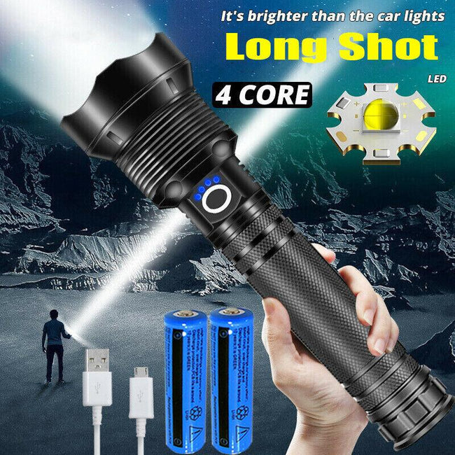 99000LM Ultra Bright LED Tactical Flashlight 3-Modes Zoom Torch USB Charging. Hover Image