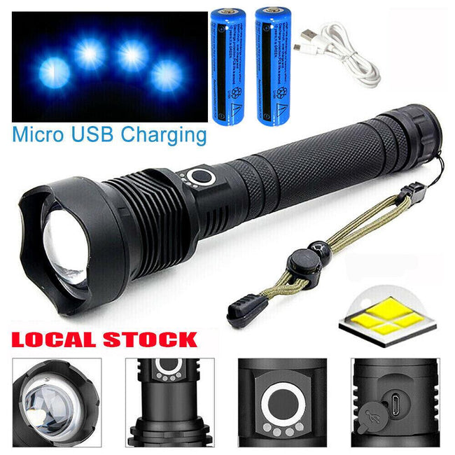 99000LM Ultra Bright LED Tactical Flashlight 3-Modes Zoom Torch USB Charging Main Image