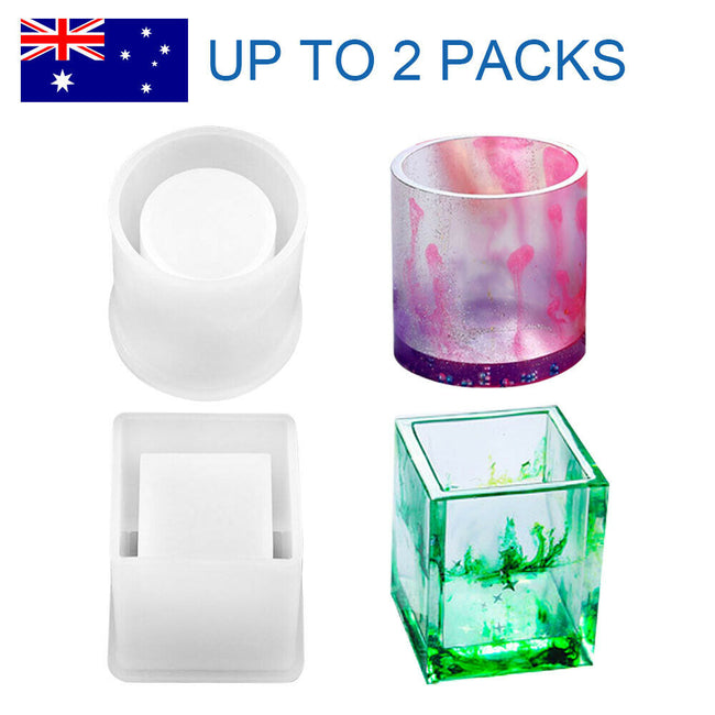 Silicone Mold Resin Epoxy Crystal Crafts Making Brush Pot Pen Holder Mould DIY Hover Image