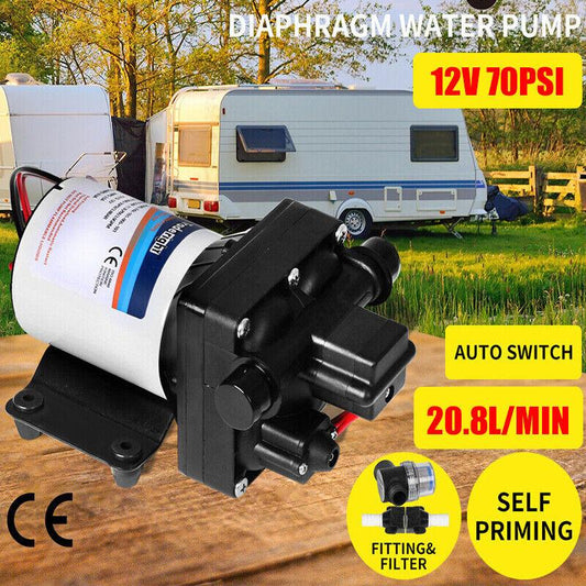 12V Caravan Water Pump High Pressure Self-priming rv Camping Boat 70PSI 20.8L/M.