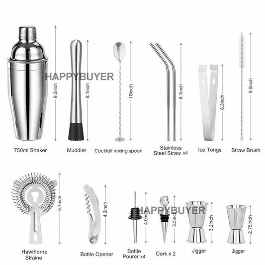 20Pcs Cocktail Shaker Set 750ml Martini Strainer Bartender Kit Bar Spirits Maker.