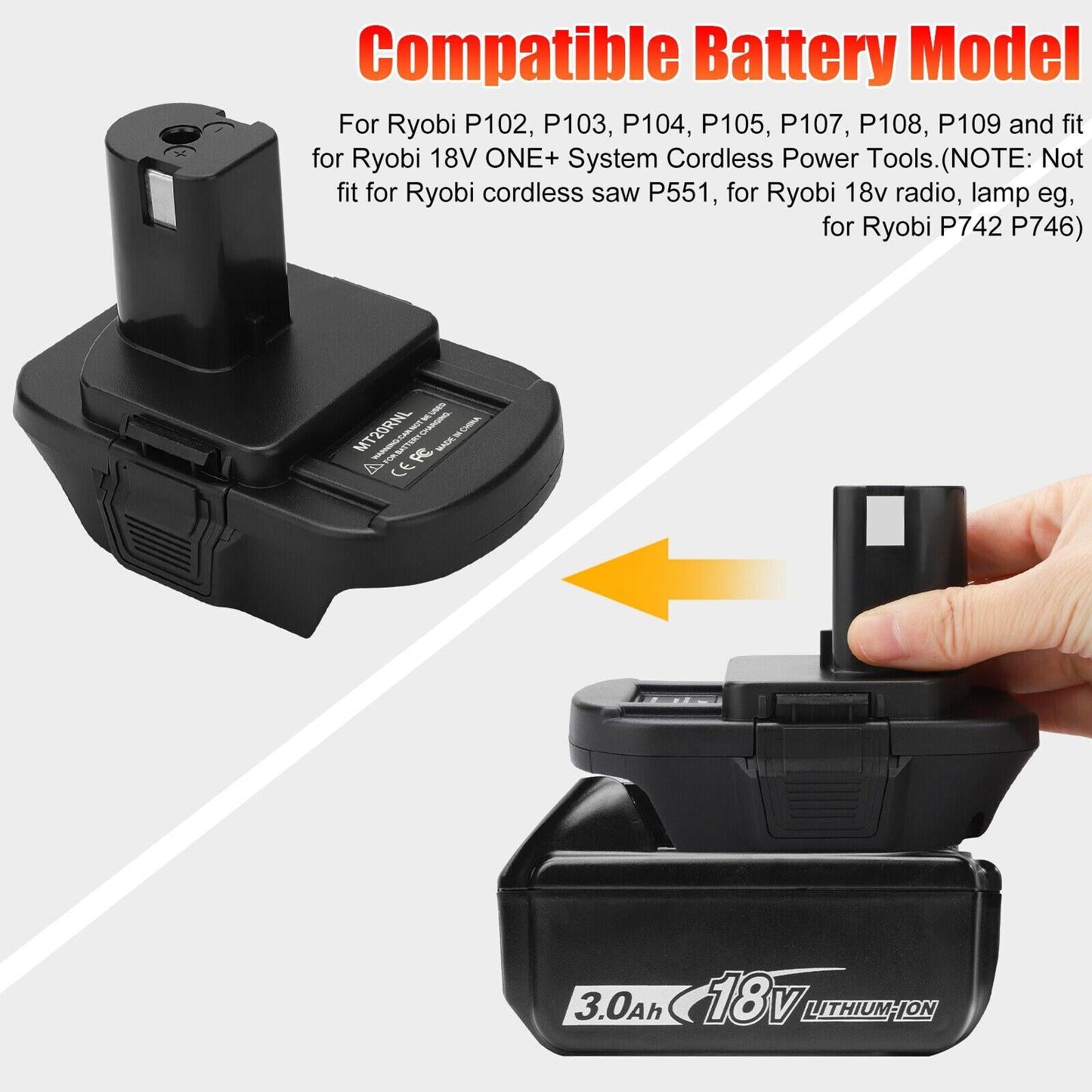 Battery Adapter MT20RNL for Makita Li-ion Batteries Convert to Ryobi 18V Tools.