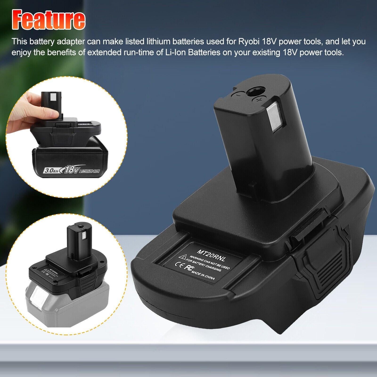 Battery Adapter MT20RNL for Makita Li-ion Batteries Convert to Ryobi 18V Tools.