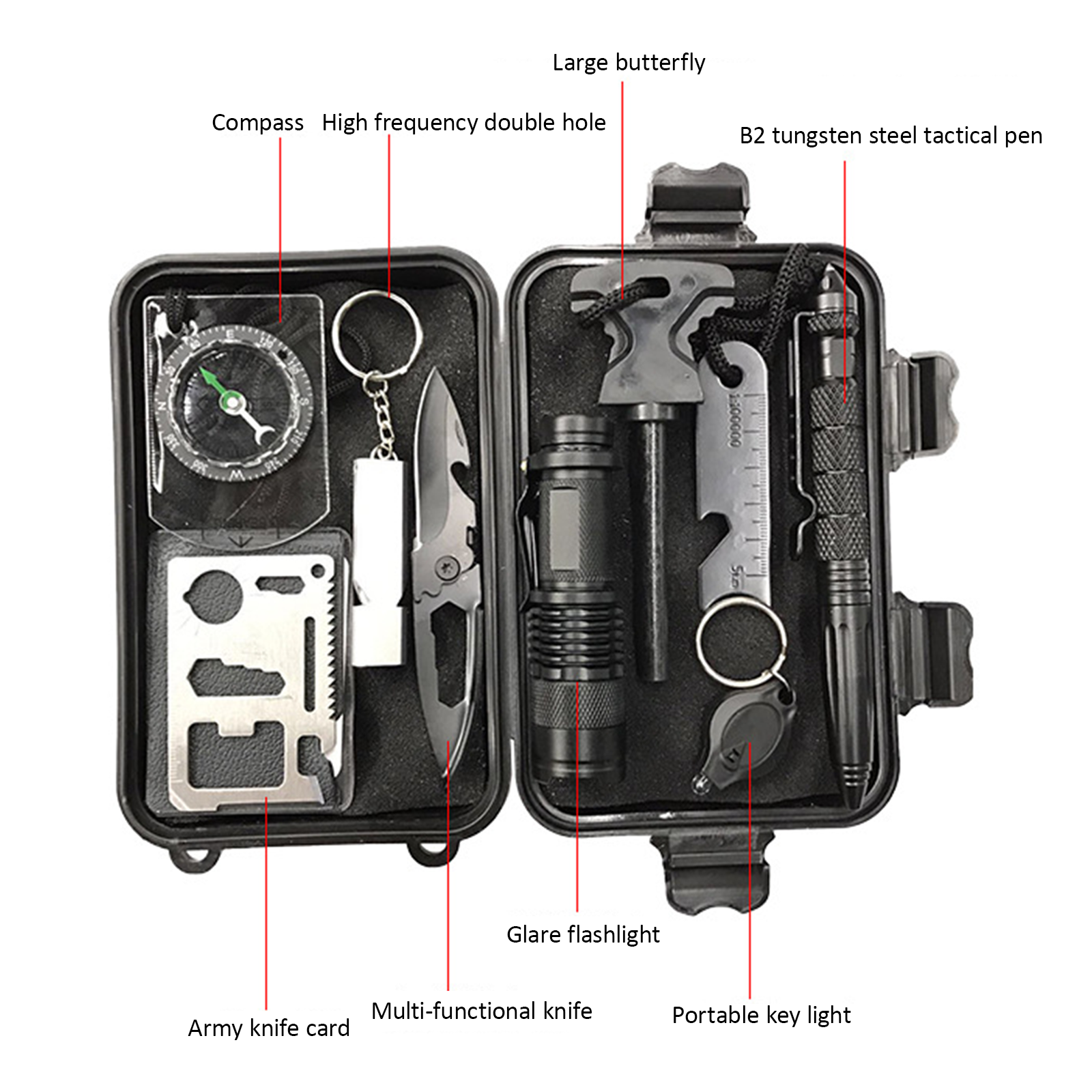Camping Tool Emergency Survival Equipment Set Outdoor Sport Tactical Hiking Kit.