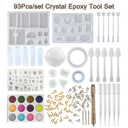 93Pcs/Set Resin Mold Epoxy Resin Mold Dropper Spoon Powder Set Kit Craft Tool.