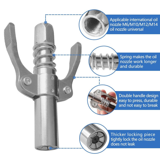 Grease Gun Coupler High Pressure Quick Release Lock Nozzles w/Hose For 1/8"NPT.
