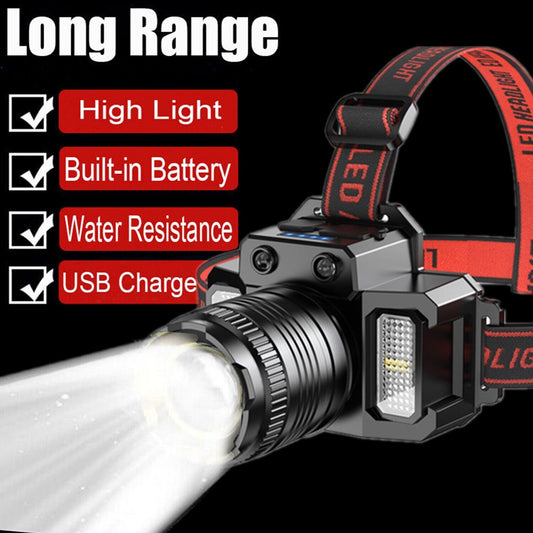 900000LM LED Headlamp Rechargeable Headlight Zoomable Head Torch Lamp Flashlight.