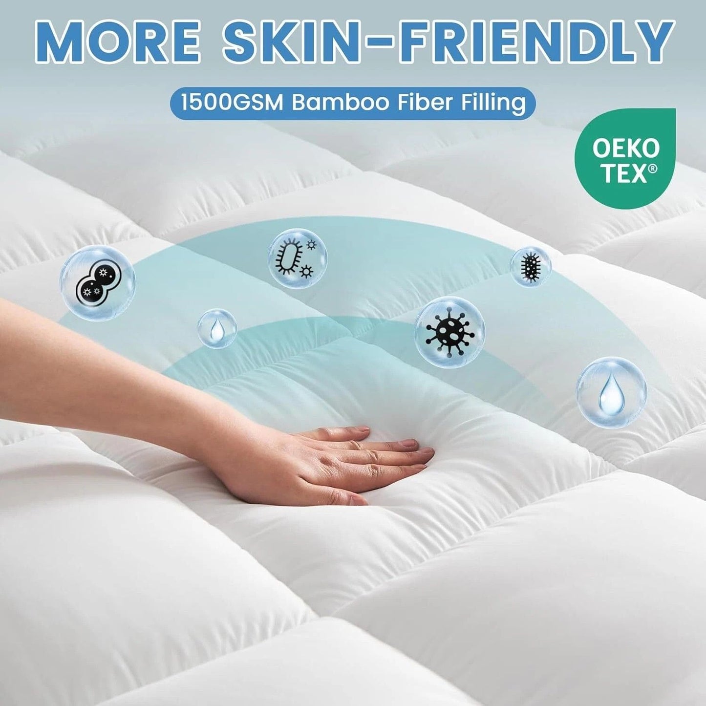 1500GSM Bamboo Mattress Topper Extra Thick 10CM Bed Topper King Single: 107 x 203 + 40 cm