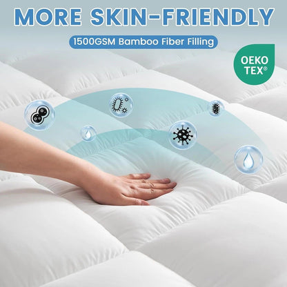 1500GSM Bamboo Mattress Topper Extra Thick 10CM Bed Topper Single: 90 x 191 + 40 cm
