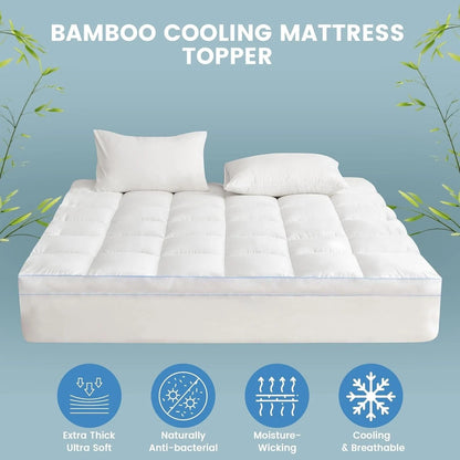 1500GSM Bamboo Mattress Topper Extra Thick 10CM Bed Topper King: 180 x 203 + 40 cm