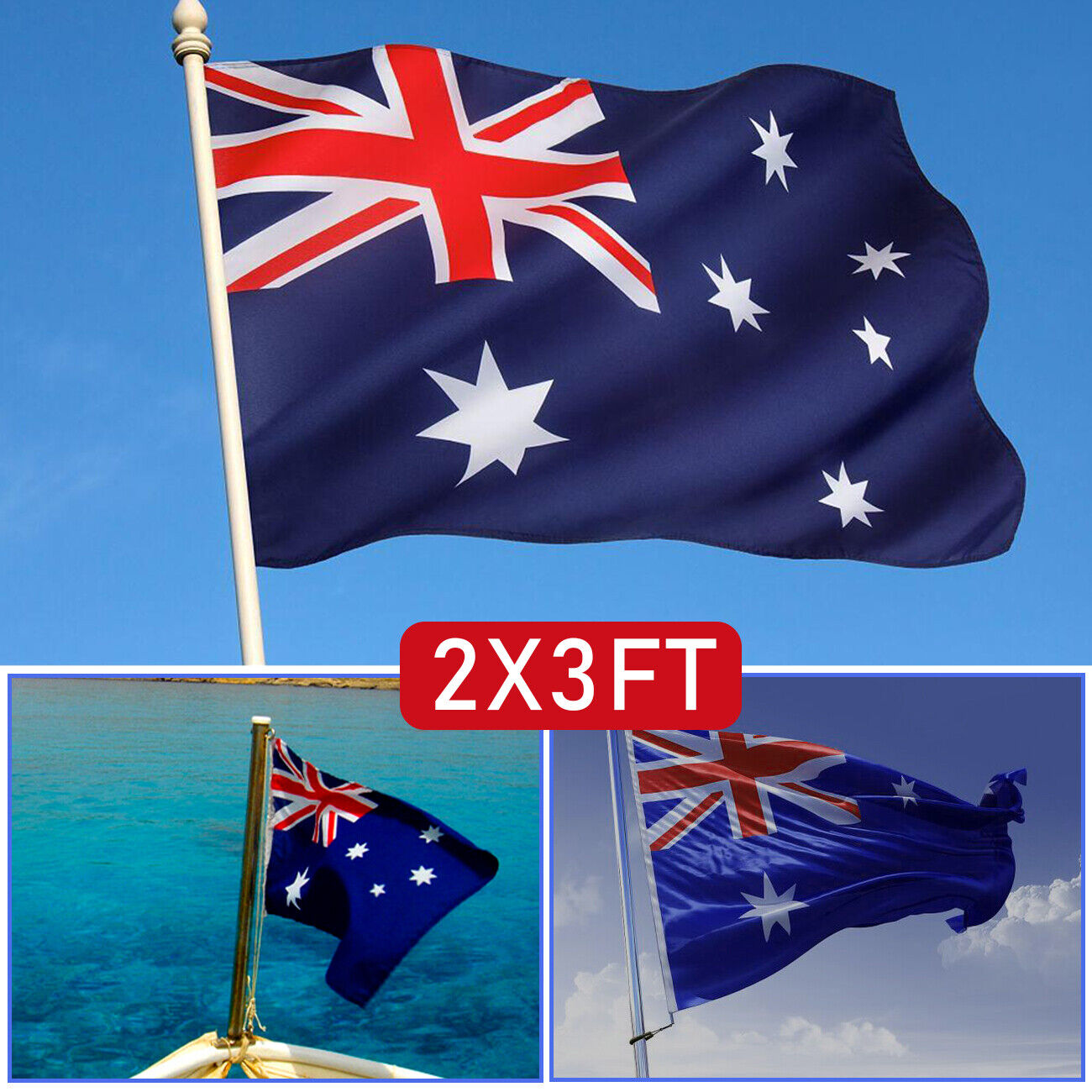 2 Pack Australian Aussie Flag Australia Day Oz AU 2x3ft 60x90cm Polyester