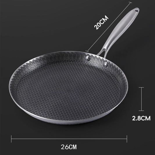 26cm Stainless Steel Crepe Pan Non-Stick Pan Honeycomb Coating Frying Pan Pizza6299