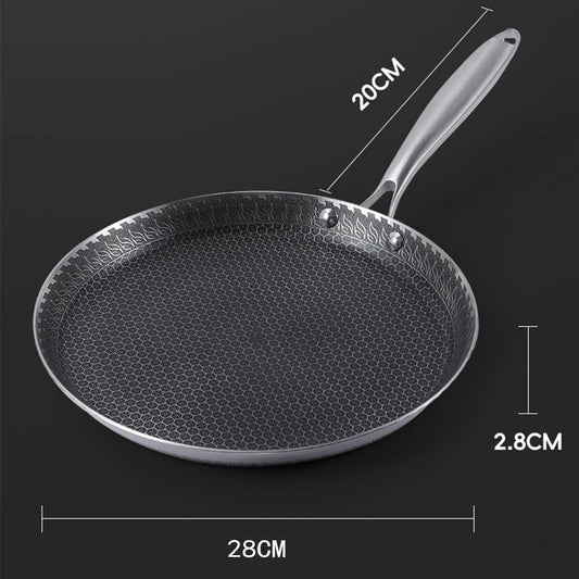 28cm Stainless Steel Crepe Pan Non-Stick Pan Honeycomb Coating Frying Pan Pizza6299