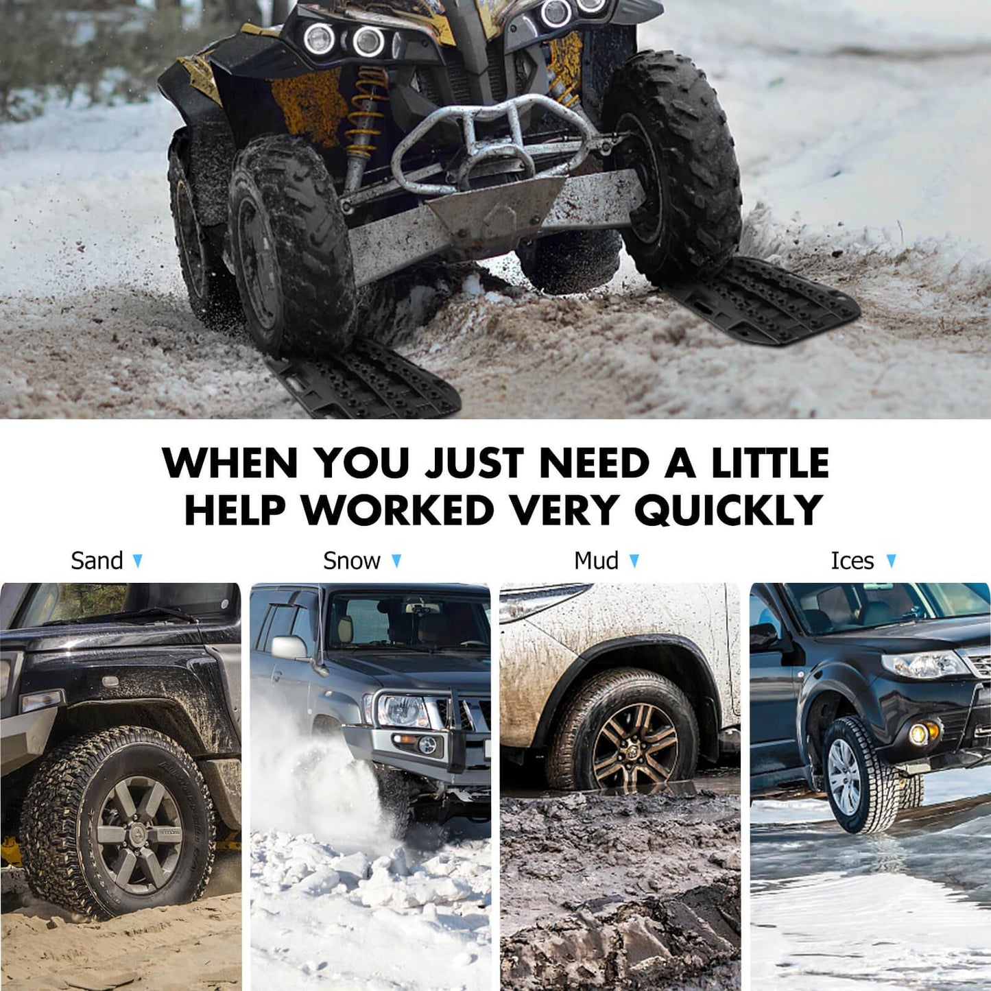 X-BULL Mini Recovery Tracks Traction Boards Sand Mud Snow 4WD 4x4 Vehicle 1 Pair Black.