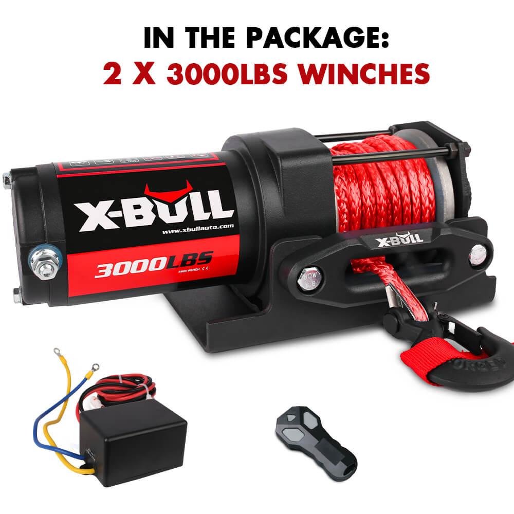 X-BULL 12V Electric Winch Boat 3000LBS Synthetic Rope Wireless Remote ATV 4WD 2 Units.