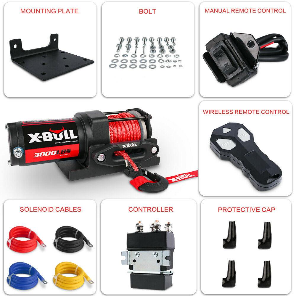 X-BULL 12V Electric Winch Boat 3000LBS Synthetic Rope Wireless Remote ATV 4WD 2 Units.