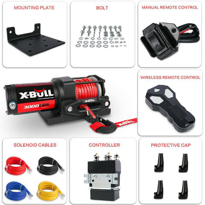 X-BULL 12V Electric Winch Boat 3000LBS Synthetic Rope Wireless Remote ATV 4WD 2 Units.