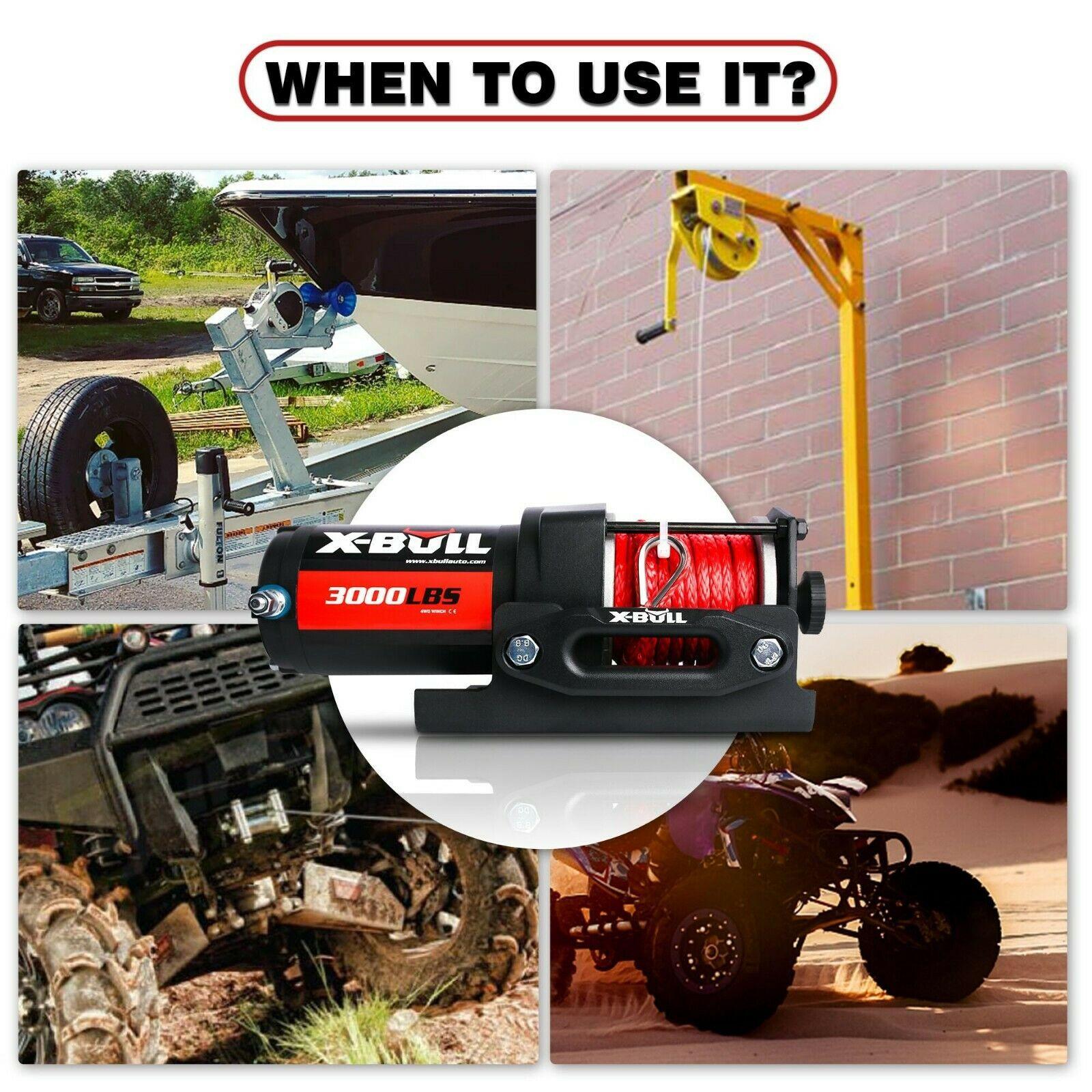 X-BULL 12V Electric Winch Boat 3000LBS Synthetic Rope Wireless Remote ATV 4WD 2 Units.