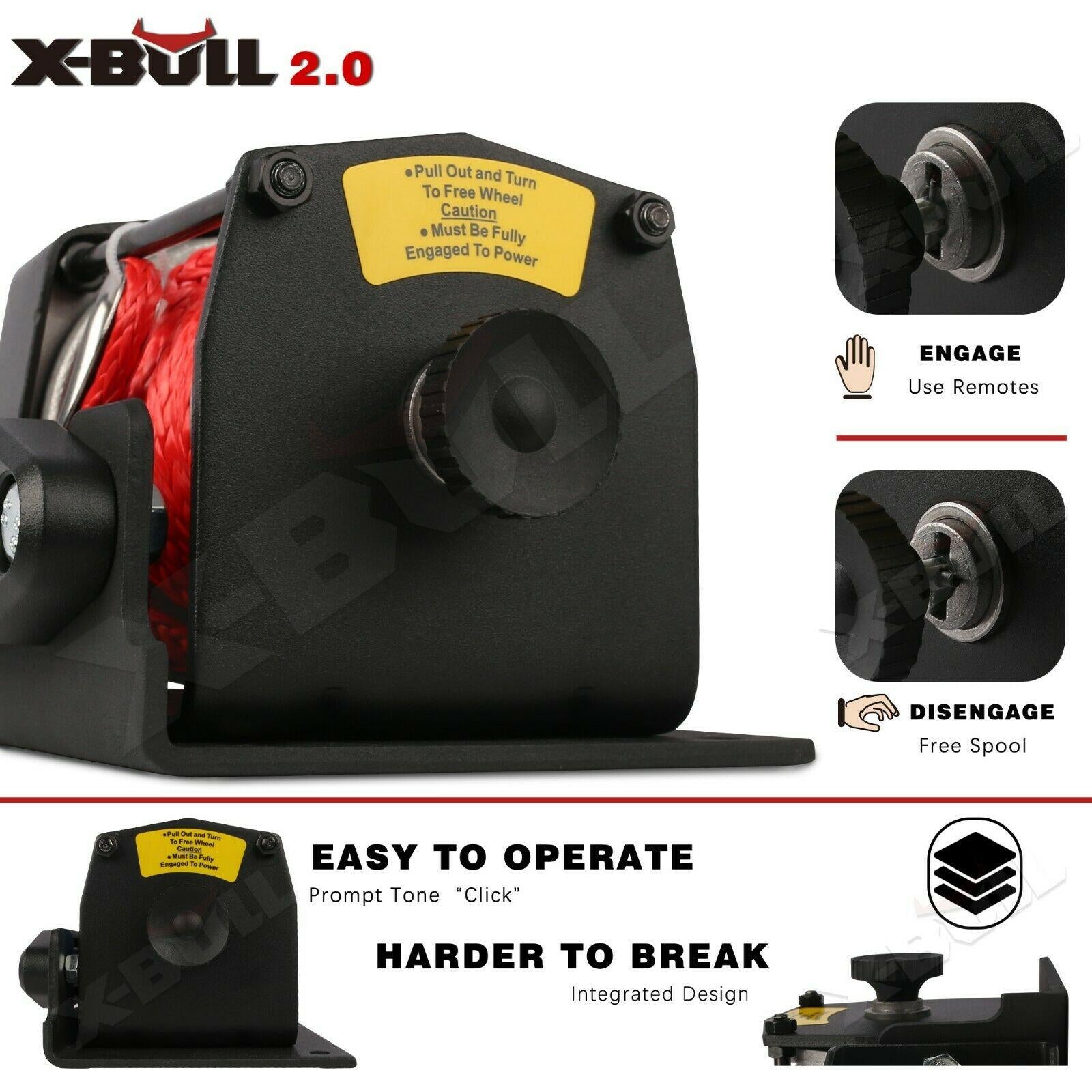 X-BULL 12V Electric Winch Boat 3000LBS Synthetic Rope Wireless Remote ATV 4WD 2 Units.