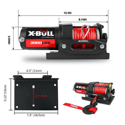X-BULL 12V Electric Winch Boat 3000LBS Synthetic Rope Wireless Remote ATV 4WD 2 Units.
