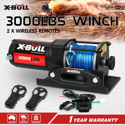 X-BULL Electric Winch 12V 3000LBS Synthetic Rope ATV UTV Boat Trailer With 2 X Wireless remote.