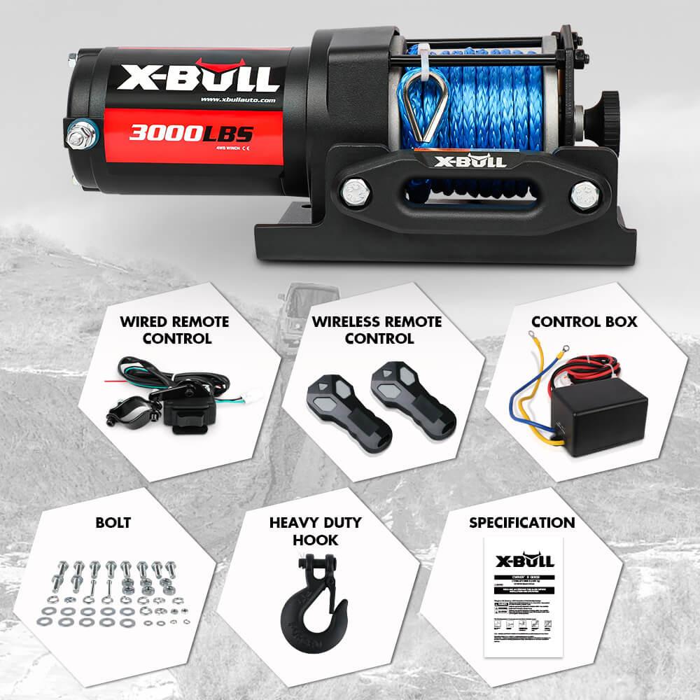 X-BULL Electric Winch 12V 3000LBS Synthetic Rope ATV UTV Boat Trailer With 2 X Wireless remote.