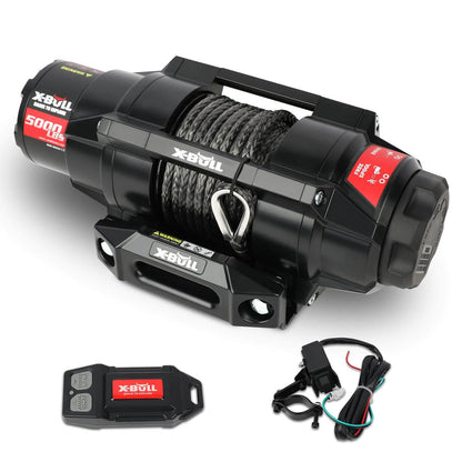 X-BULL 5000LBS Electric Winch 12V Synthetic Rope ATV UTV Boat Upgraded version.