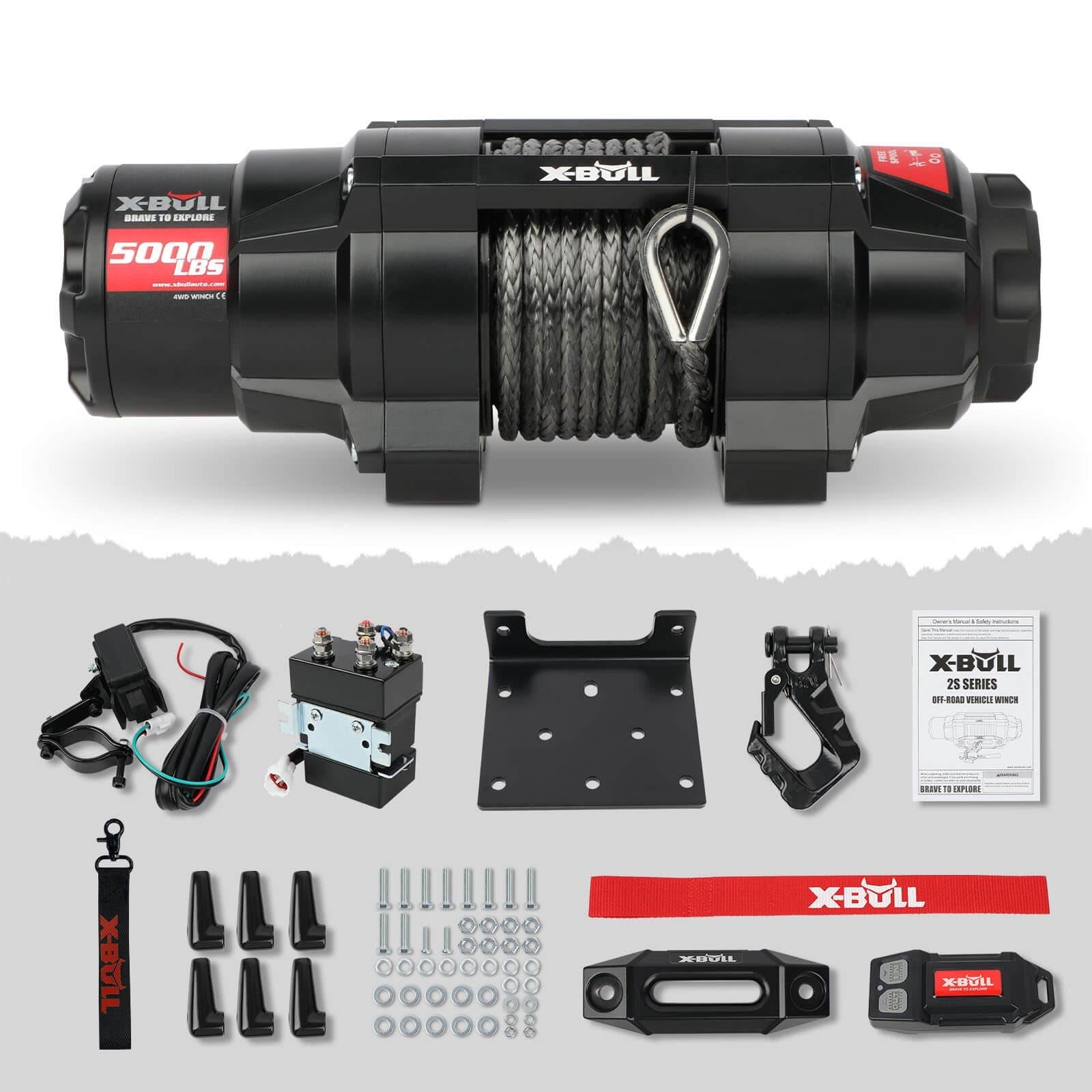 X-BULL 5000LBS Electric Winch 12V Synthetic Rope ATV UTV Boat Upgraded version.