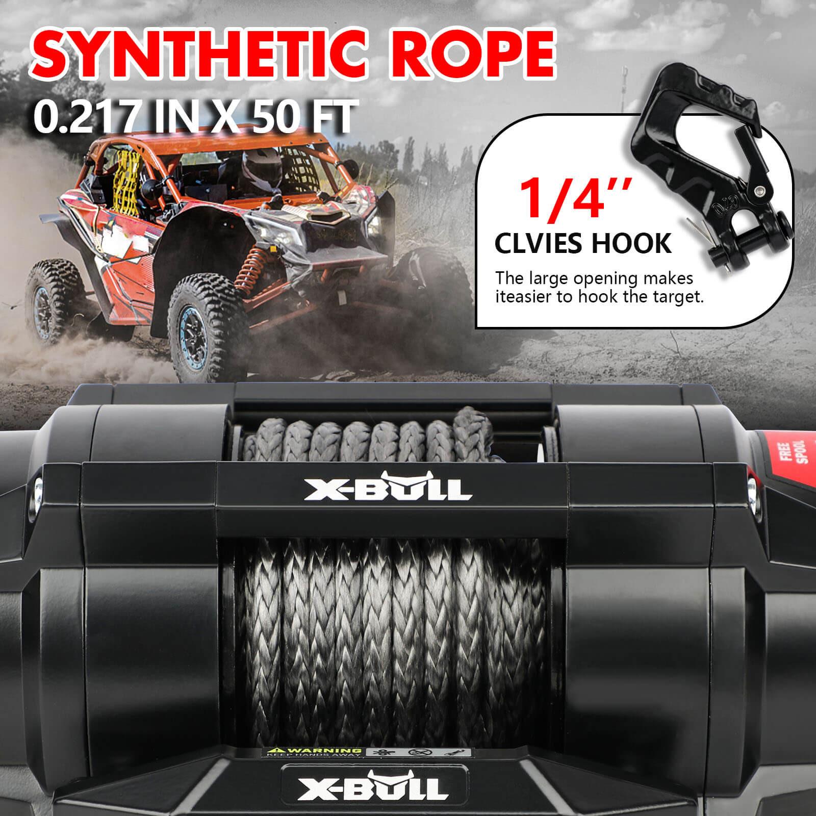 X-BULL 5000LBS Electric Winch 12V Synthetic Rope ATV UTV Boat Upgraded version.