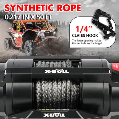 X-BULL 5000LBS Electric Winch 12V Synthetic Rope ATV UTV Boat Upgraded version.