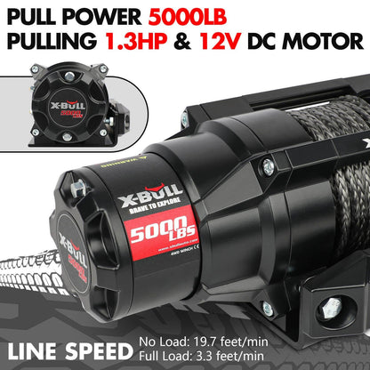 X-BULL 5000LBS Electric Winch 12V Synthetic Rope ATV UTV Boat Upgraded version.