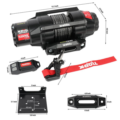 X-BULL 5000LBS Electric Winch 12V Synthetic Rope ATV UTV Boat Upgraded version.