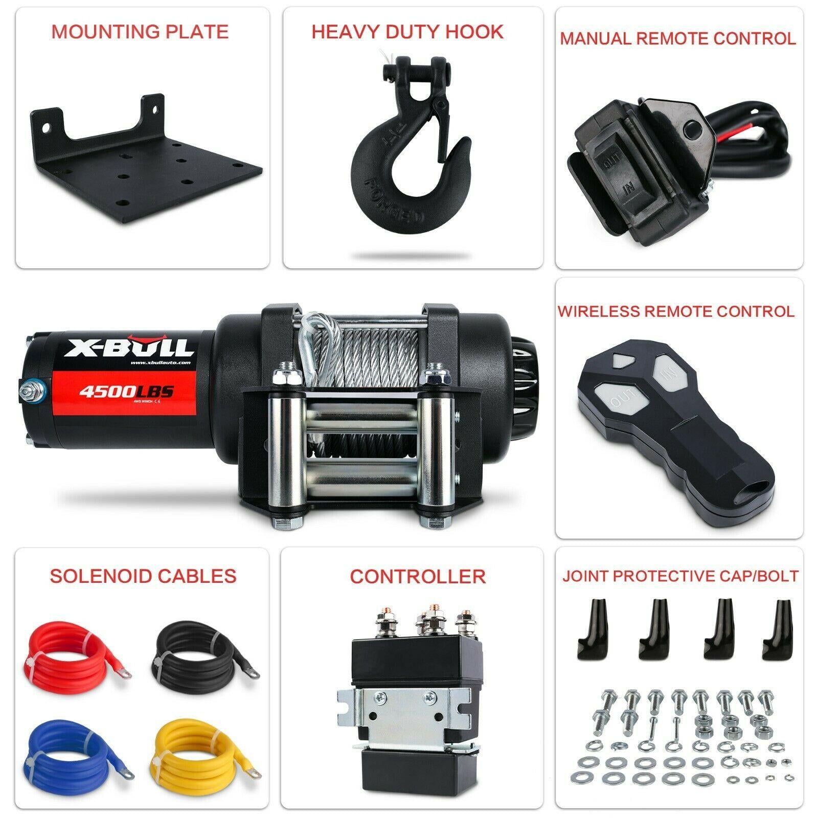 X-BULL Electric Winch 4500LBS/2041KG Steel Cable Wireless Remote Boat ATV 4WD.