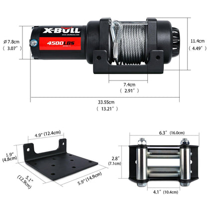 X-BULL Electric Winch 4500LBS/2041KG Steel Cable Wireless Remote Boat ATV 4WD.