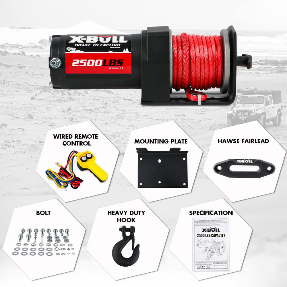 X-BULL 12V Electric Winch 2500LBS Synthetic Rope 15.2M ATV Boat Winch Trailer.
