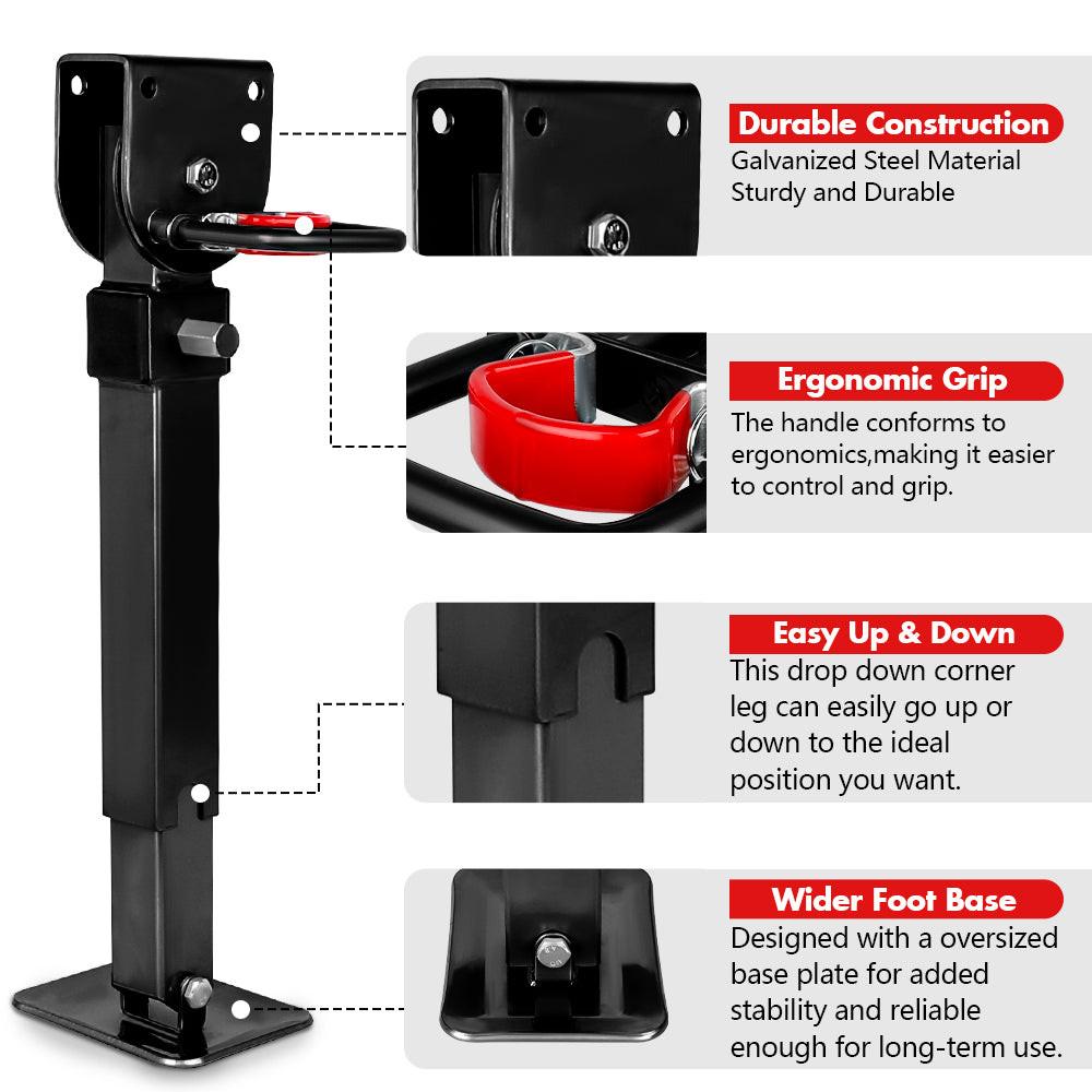 X-BULL Drop Down Legs 440MM- 560MM Trailer Steel Legs Caravan Corner 1200LBS Black.
