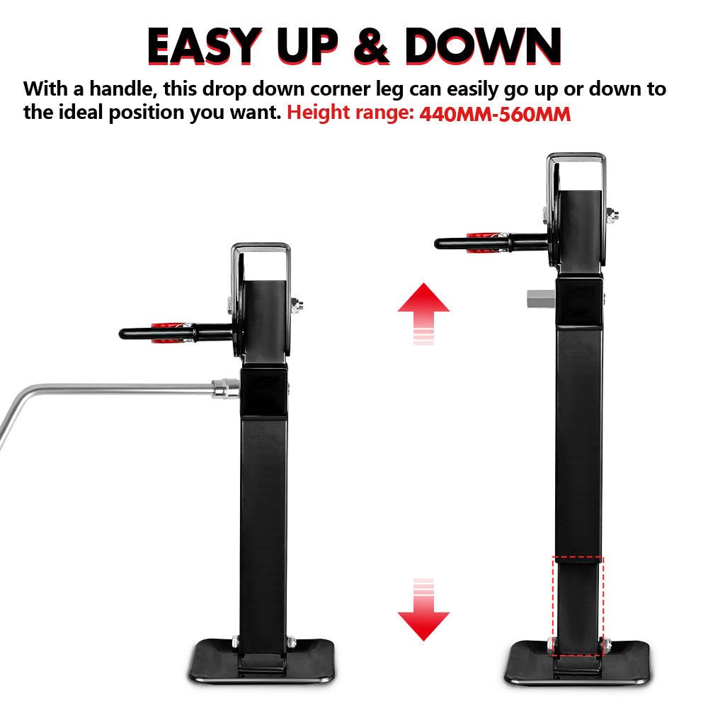 X-BULL Drop Down Legs 440MM- 560MM Trailer Steel Legs Caravan Corner 1200LBS Black.
