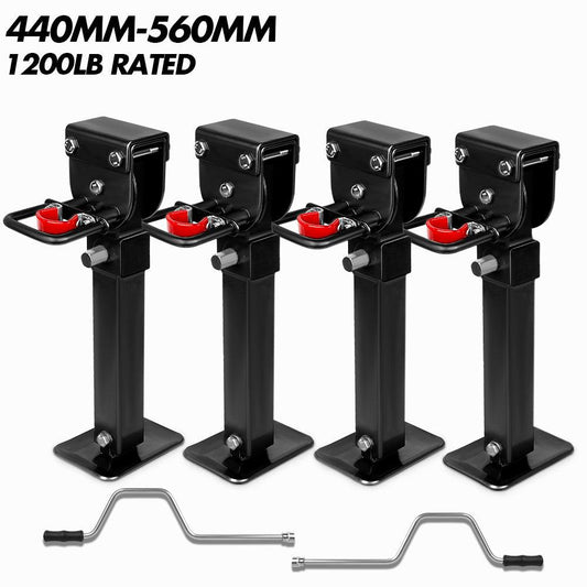 X-BULL 4x 440mm Drop Down Corner Legs W/Handle Steel Base Caravan Stabilizer Black.