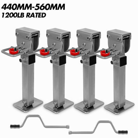 X-BULL 4x 440mm Drop Down Corner Legs Steadies Handle Steel Foot Caravan Trailer Silver.