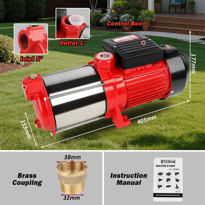 ETOSHA 2000W Garden Water Pump High Pressure 4-Stage Tank Irrigation Water Pump.