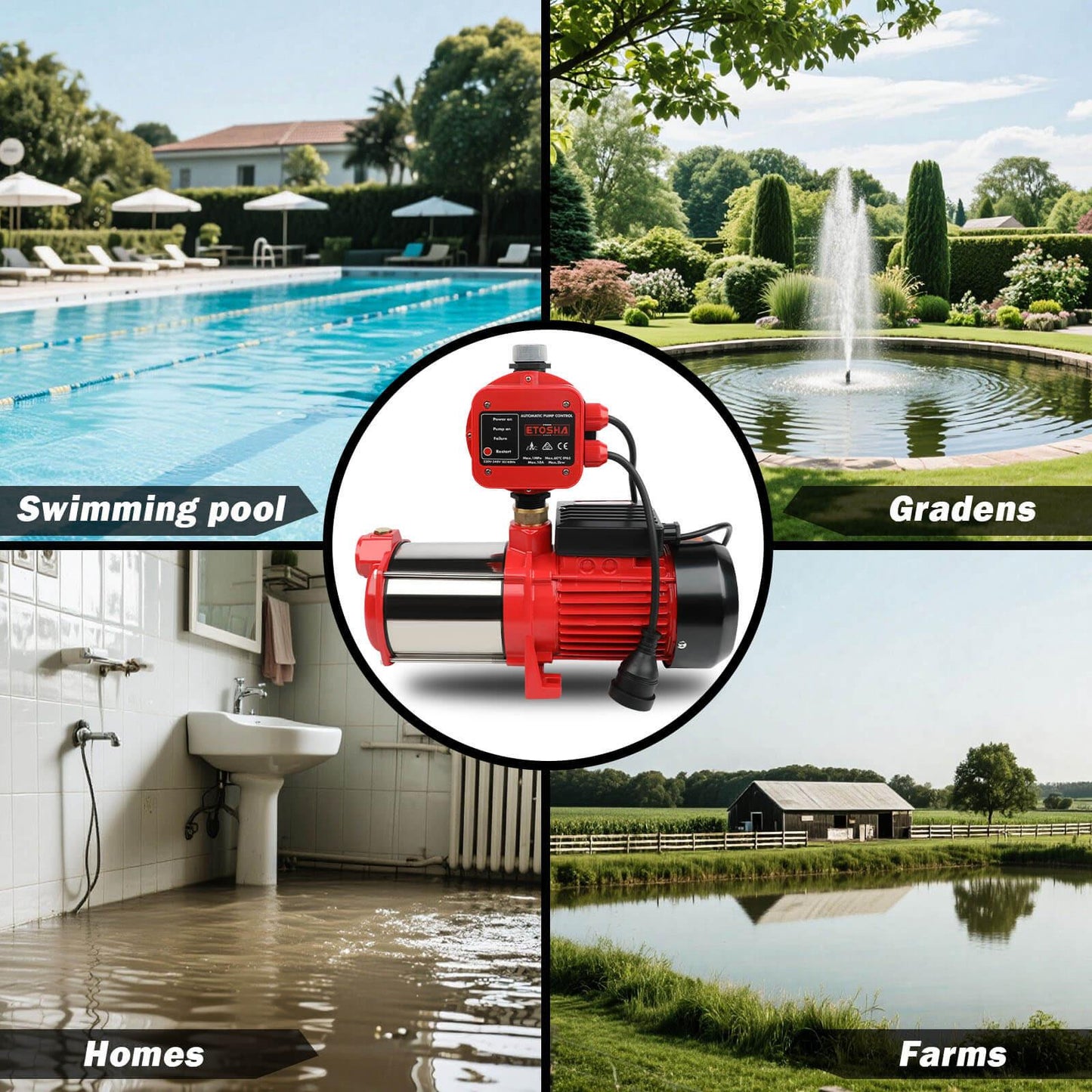 ETOSHA 2000W Garden Water Pump High Pressure 4-Stage Tank Irrigation Water Pump.