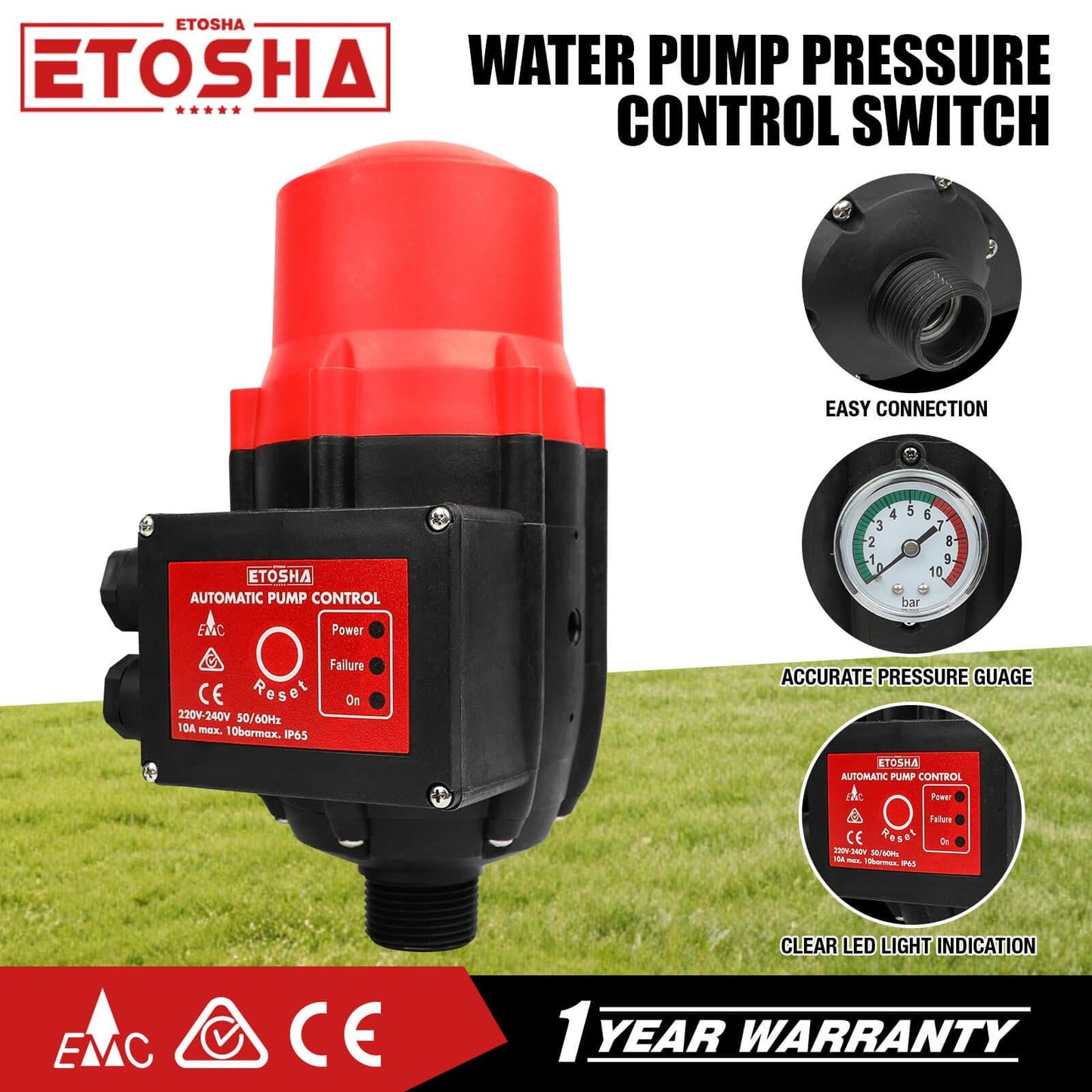 ETOSHA Water Pressure Pump Controller Auto Switch Control Electric BLACK.