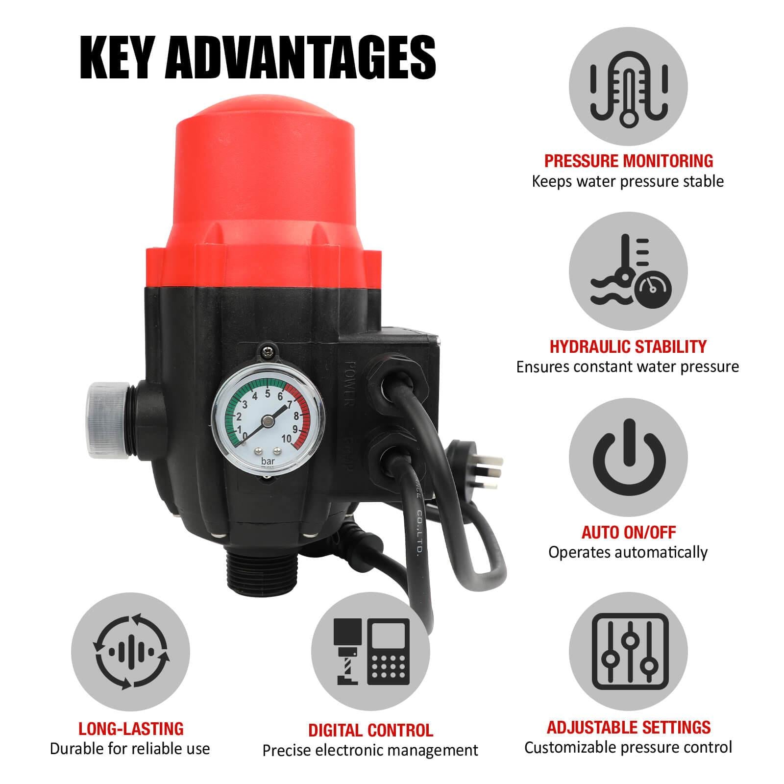 ETOSHA Water Pressure Pump Controller Auto Switch Control Electric BLACK.