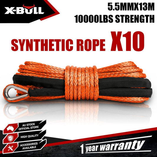 X-BULL Dyneema Synthetic Rope Winch Cable SK75 5.5MM x 13M Car Tow Recovery Strap.
